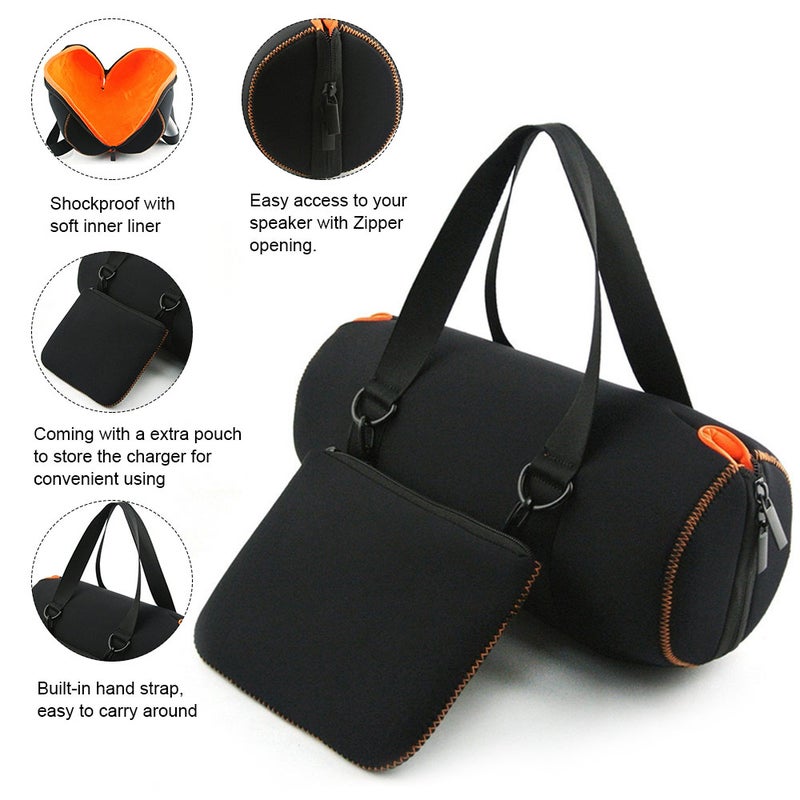 2-Piece Travel Soft Zipper Case For JBL Xtreme BT Speaker with Charger Pouch Black  - Image 4