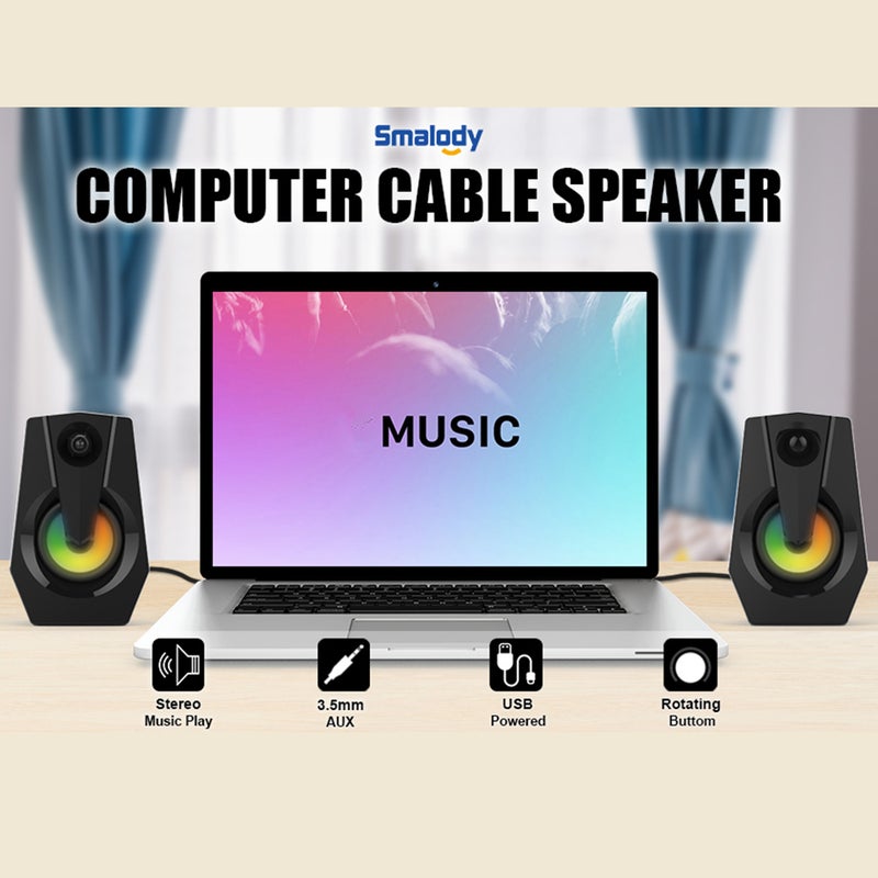 Smalody - Wired VXSM9015 Multimedia Bass Stereo Speaker with LED Colorful Light For TV/Computer Black - Image 1