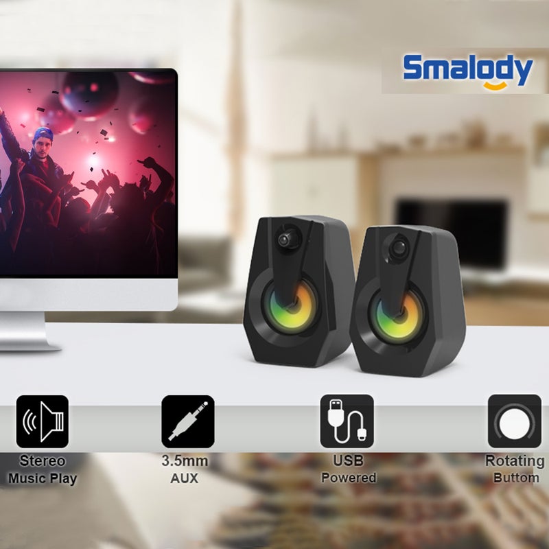 Smalody - Wired VXSM9015 Multimedia Bass Stereo Speaker with LED Colorful Light For TV/Computer Black - Image 1
