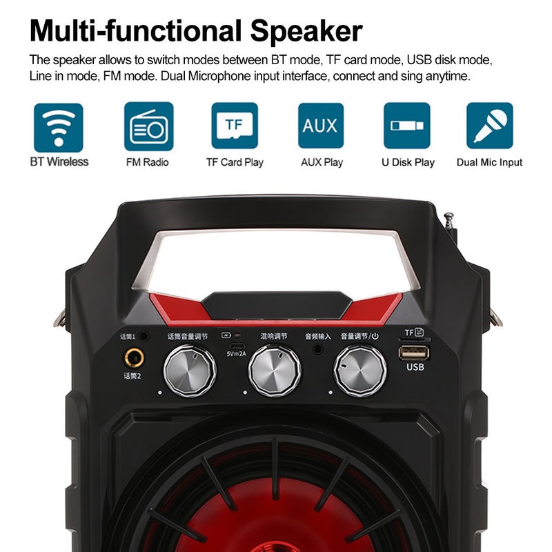 Bluetooth Karaoke Handheld Speaker With Microphone/FM Radio/TF Card/AUX Black/Red - Image 5