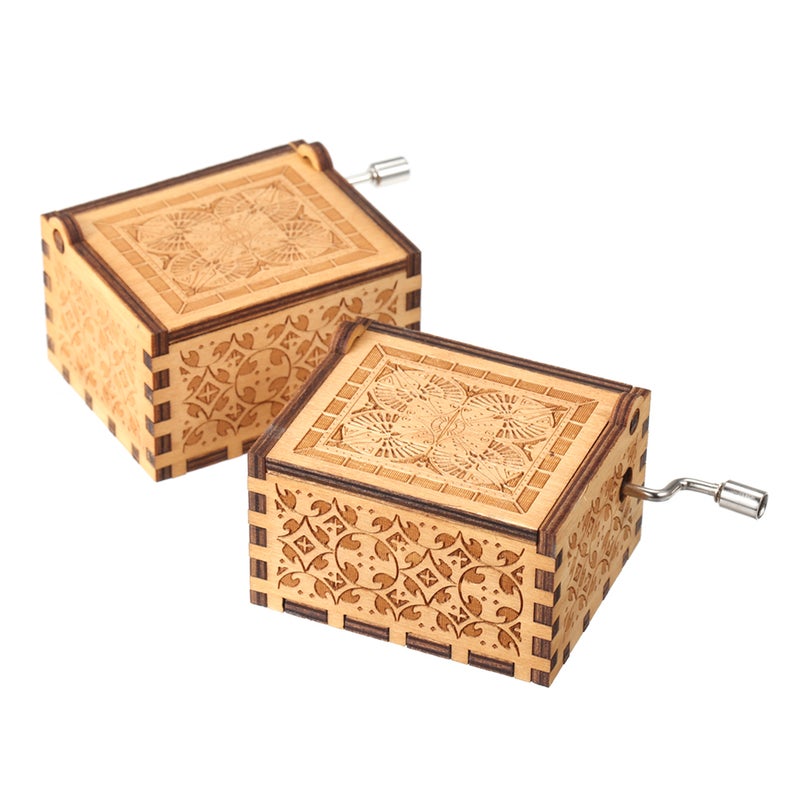 Vintage Theme Engraved Hand Operated Mini Musical Box For Birthday/Valentine's Day/Exquisite Gift Brown  - Image 4
