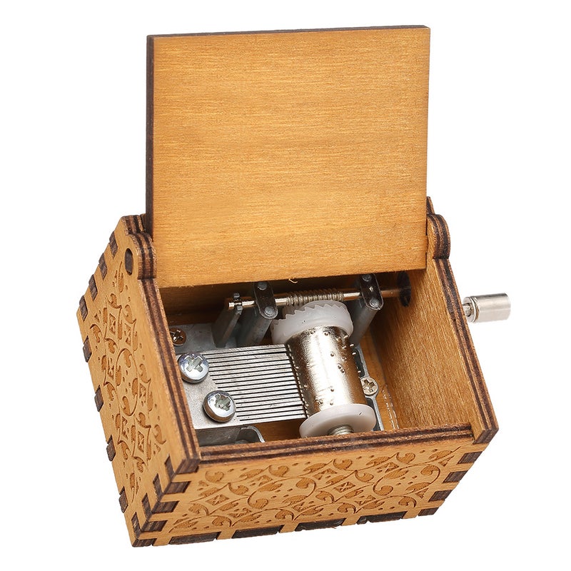 Vintage Theme Engraved Hand Operated Musical Box For Birthday/Valentine's Day/Exquisite Gift Brown  - Image 5