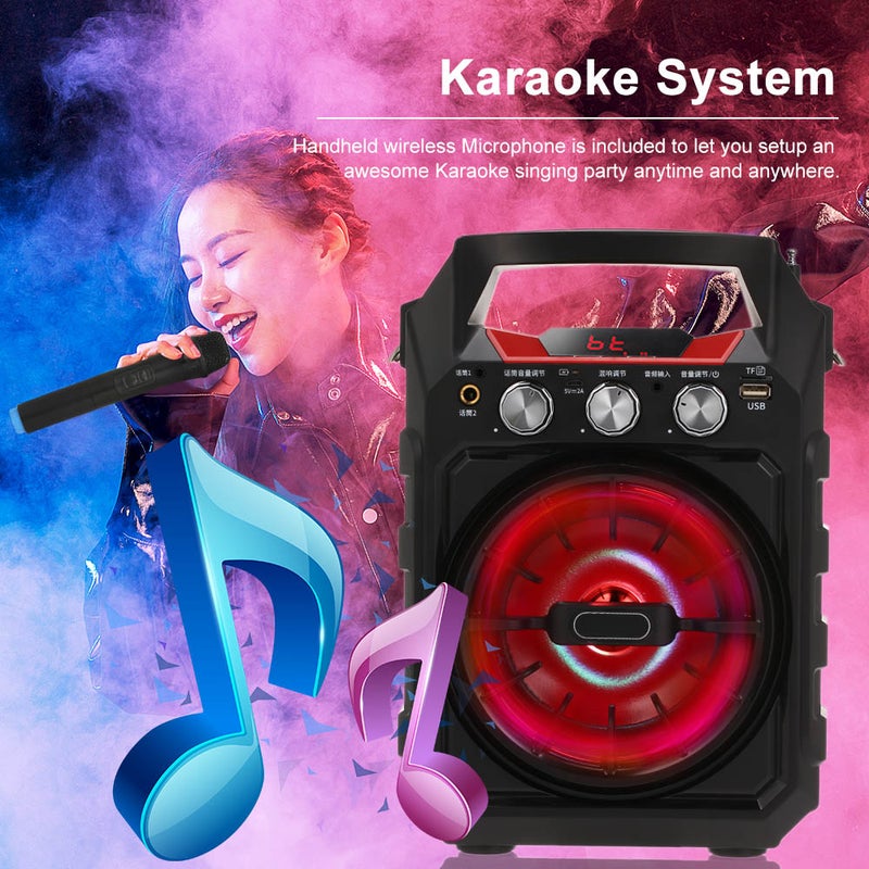 Bluetooth Karaoke Handheld Speaker With Microphone/FM Radio/TF Card/AUX Black/Red - Image 2