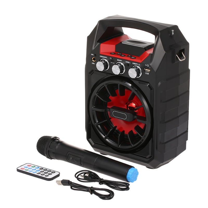 Bluetooth Karaoke Handheld Speaker With Microphone/FM Radio/TF Card/AUX Black/Red - Image 3