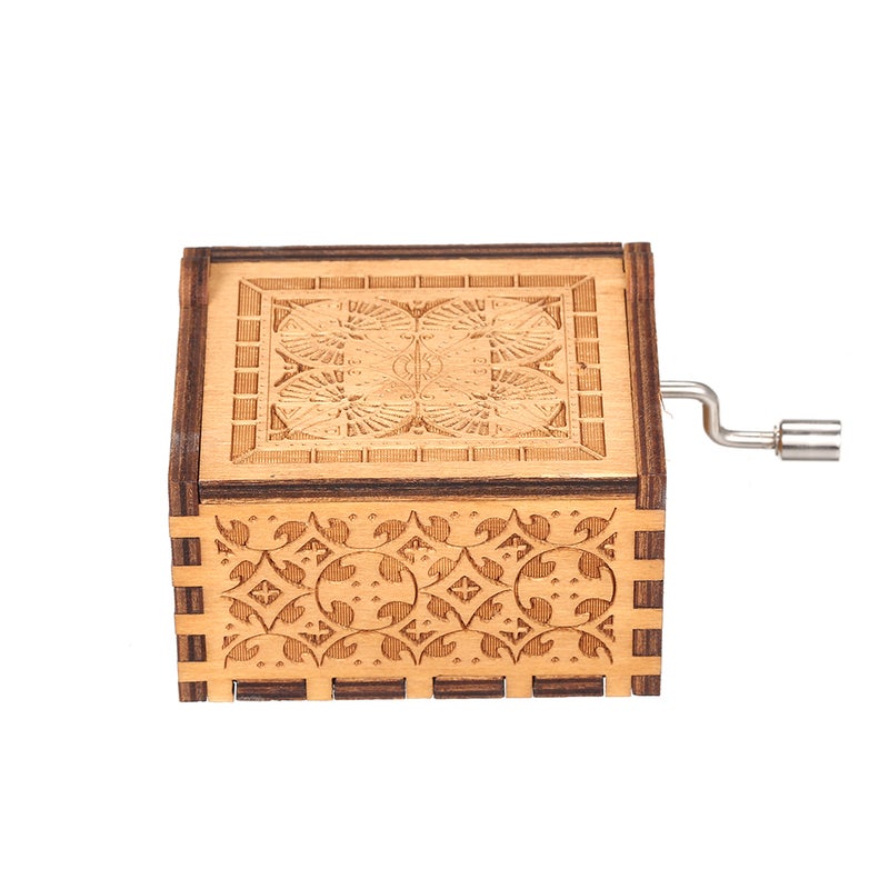 Vintage Theme Engraved Hand Operated Mini Musical Box For Birthday/Valentine's Day/Exquisite Gift Brown  - Image 2