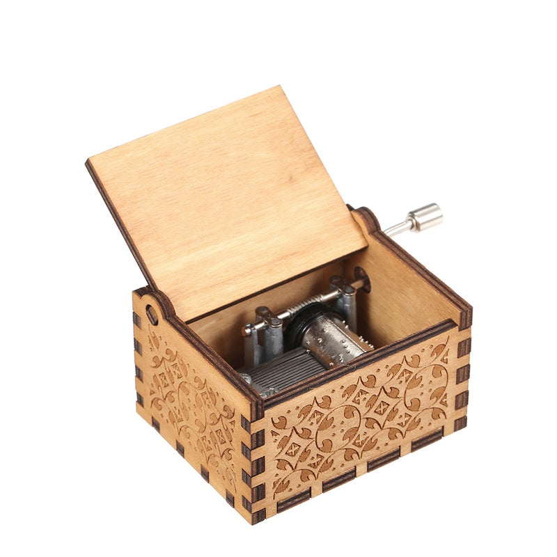 Vintage Theme Engraved Hand Operated Mini Musical Box For Birthday/Valentine's Day/Exquisite Gift Brown  - Image 3