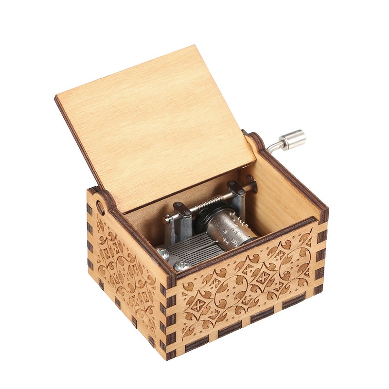 Vintage Theme Engraved Hand Operated Mini Musical Box For Birthday/Valentine's Day/Exquisite Gift Brown - Image 1