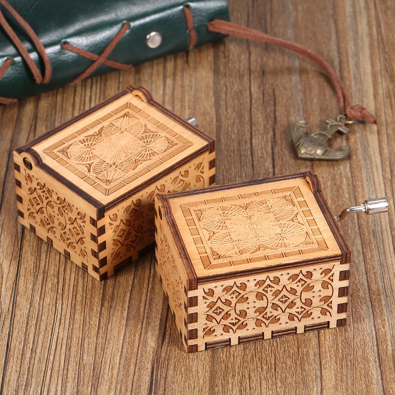 Vintage Theme Engraved Hand Operated Mini Musical Box For Birthday/Valentine's Day/Exquisite Gift Brown - Image 3