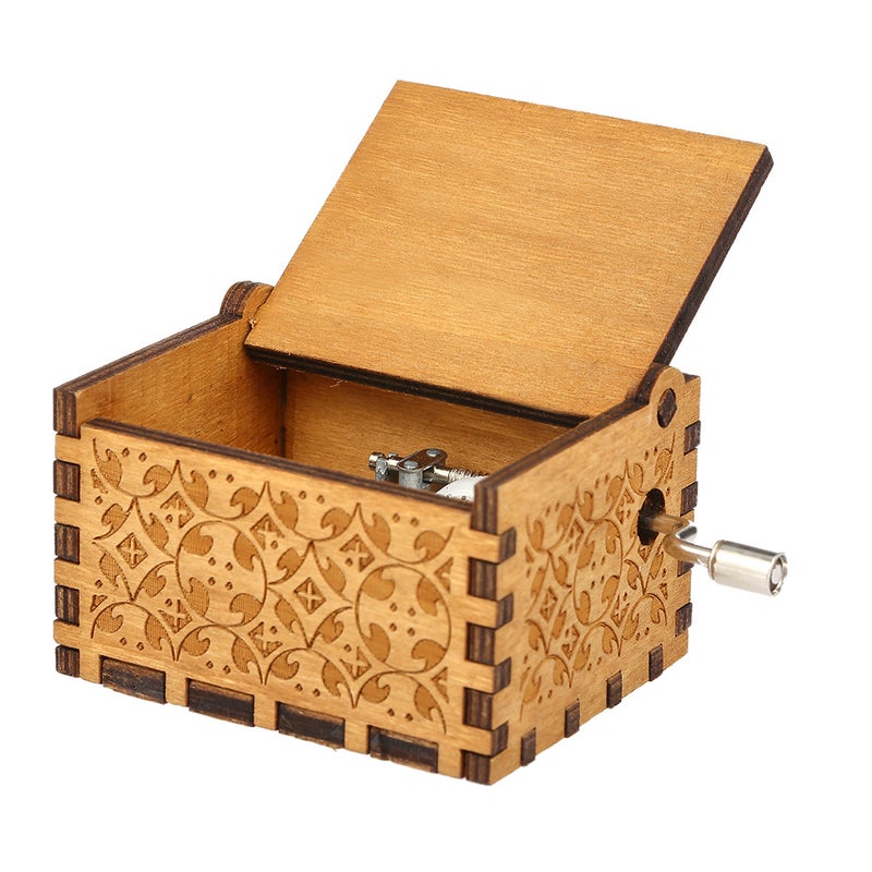 Vintage Theme Engraved Hand Operated Musical Box For Birthday/Valentine's Day/Exquisite Gift Brown  - Image 1