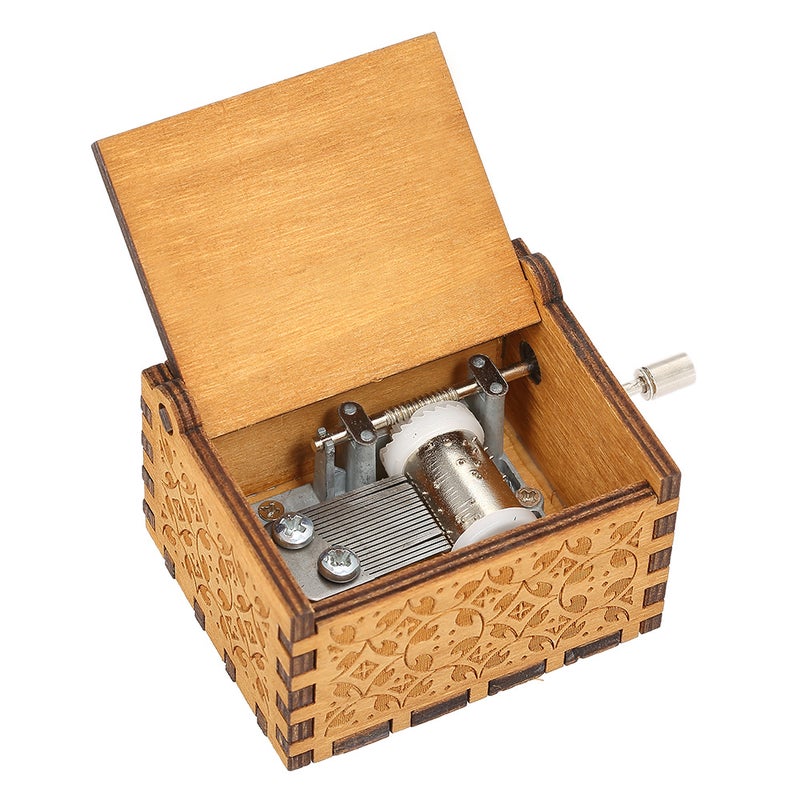 Vintage Theme Engraved Hand Operated Musical Box For Birthday/Valentine's Day/Exquisite Gift Brown  - Image 2