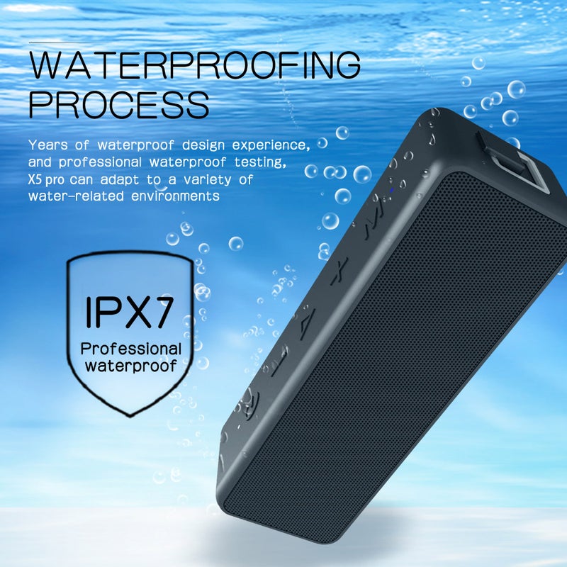 X5 Pro Wireless Bluetooth IPX7 Waterproof TWS Stereo Bass Sound Portable Speaker Black - Image 2