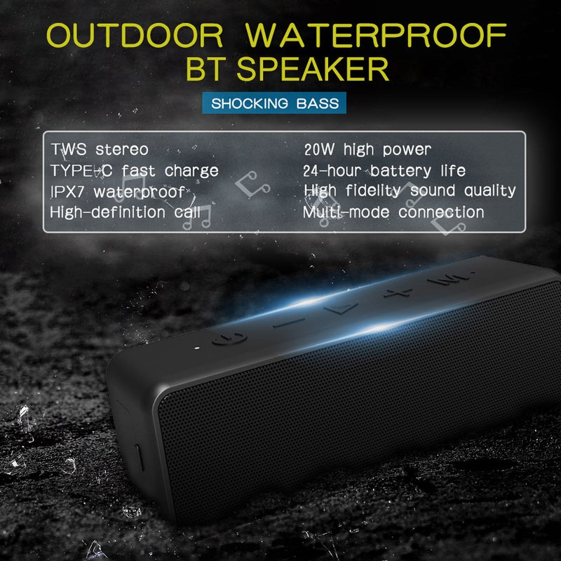 X5 Pro Wireless Bluetooth IPX7 Waterproof TWS Stereo Bass Sound Portable Speaker Black - Image 3