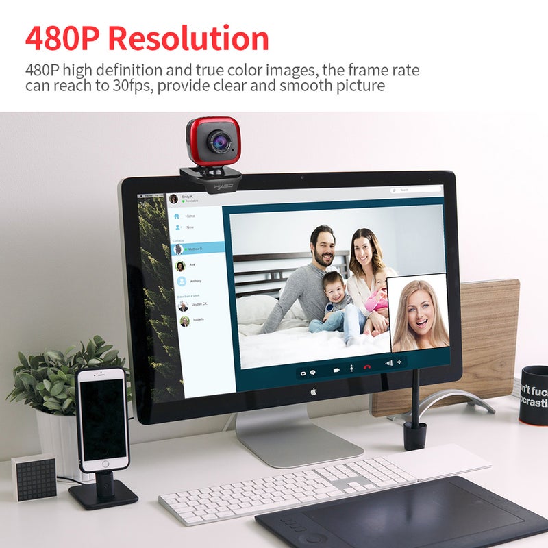 HXSJ - HXSJ A849 USB Web Camera 480P Computer Camera Manual Focus Webcam Black/Silver - Image 1