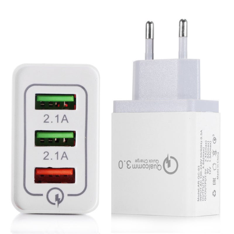 محول شاحن جداري ب3 منافذ USB مناسب للسفر أبيض/رمادي - Image 1