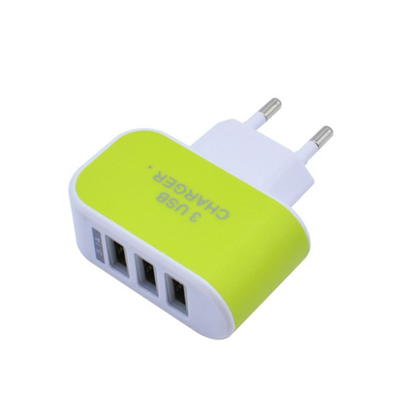 ماركة غير محددة محول تيار متردد وشاحن جداري بقابس أوروبي و3 منافذ USB أخضر/أبيض  - Image 1