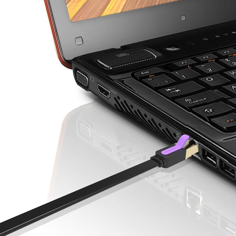 فينشن كابل تمديد شبكات مسطح CAT 7 بسرعة 10 جيجابت أسود/ذهبي - Image 5