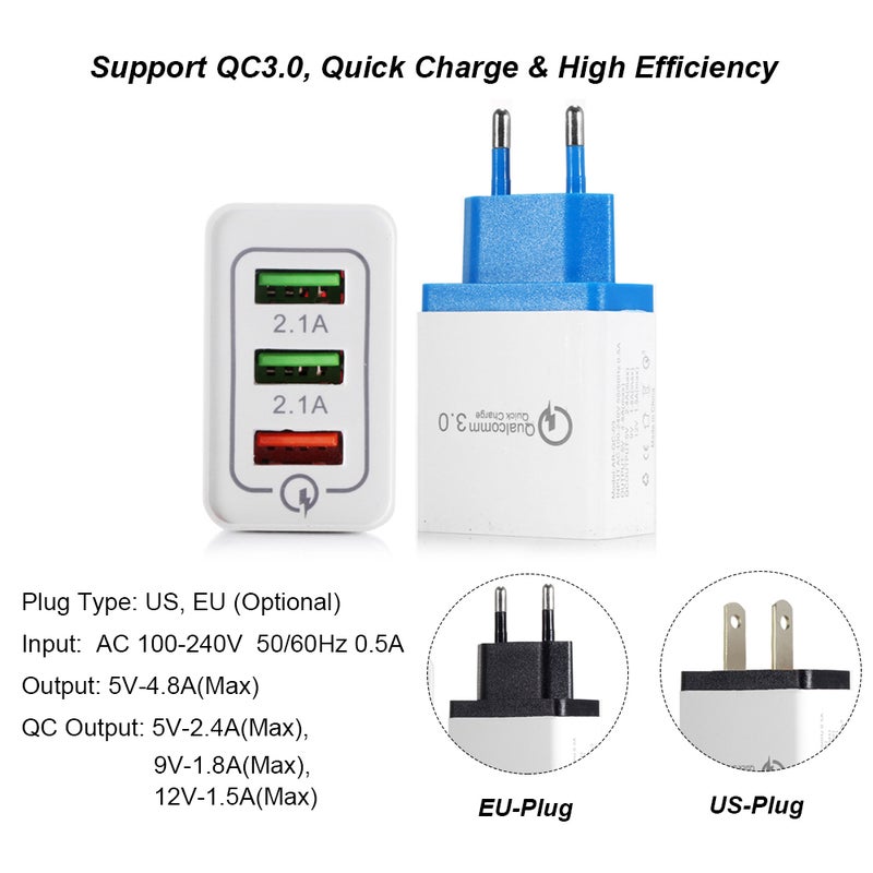 محول شاحن جداري ب3 منافذ USB مناسب للسفر أبيض/رمادي - Image 5