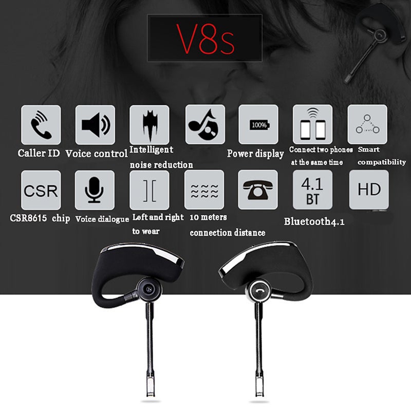 V8S Bluetooth In-Ear Wireless Driving Sports Earphone Black