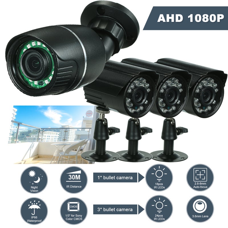 Generic - 3 Pieces AHD Waterproof Bullet CCTV Camera and 1 Piece Auto-focus AHD Waterproof Bullet CCTV Camera for Home Security with Pal System - Image 1