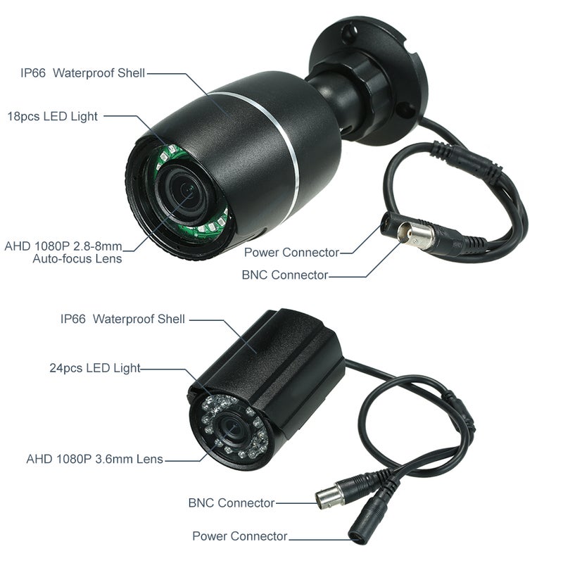 Generic - 3 Pieces AHD Waterproof Bullet CCTV Camera and 1 Piece Auto-focus AHD Waterproof Bullet CCTV Camera for Home Security with Pal System - Image 1
