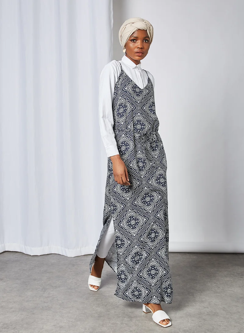 Jacqueline de Yong Doily Print Cami Maxi Dress Sky Captain