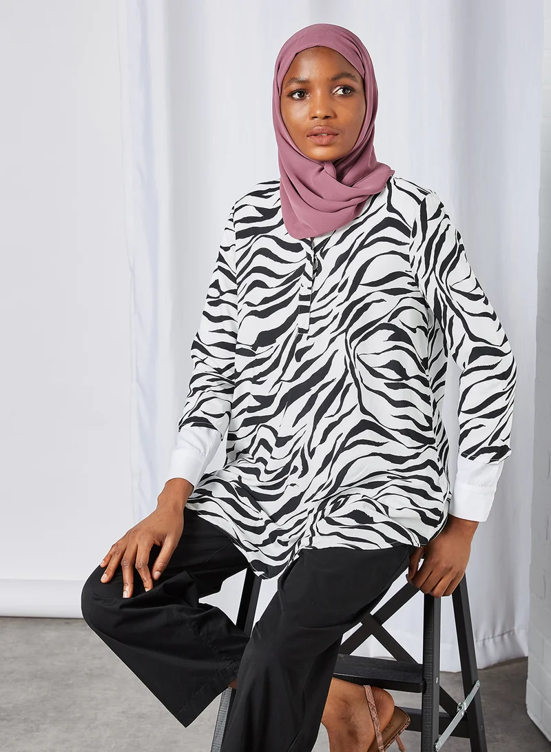 VERO MODA Zebra Stripe Tunic Black Zanzana