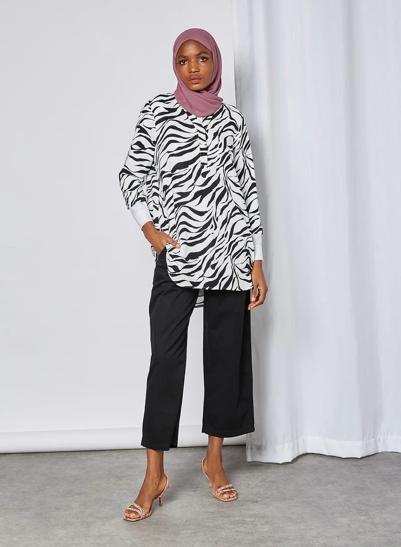 VERO MODA Zebra Stripe Tunic Black Zanzana