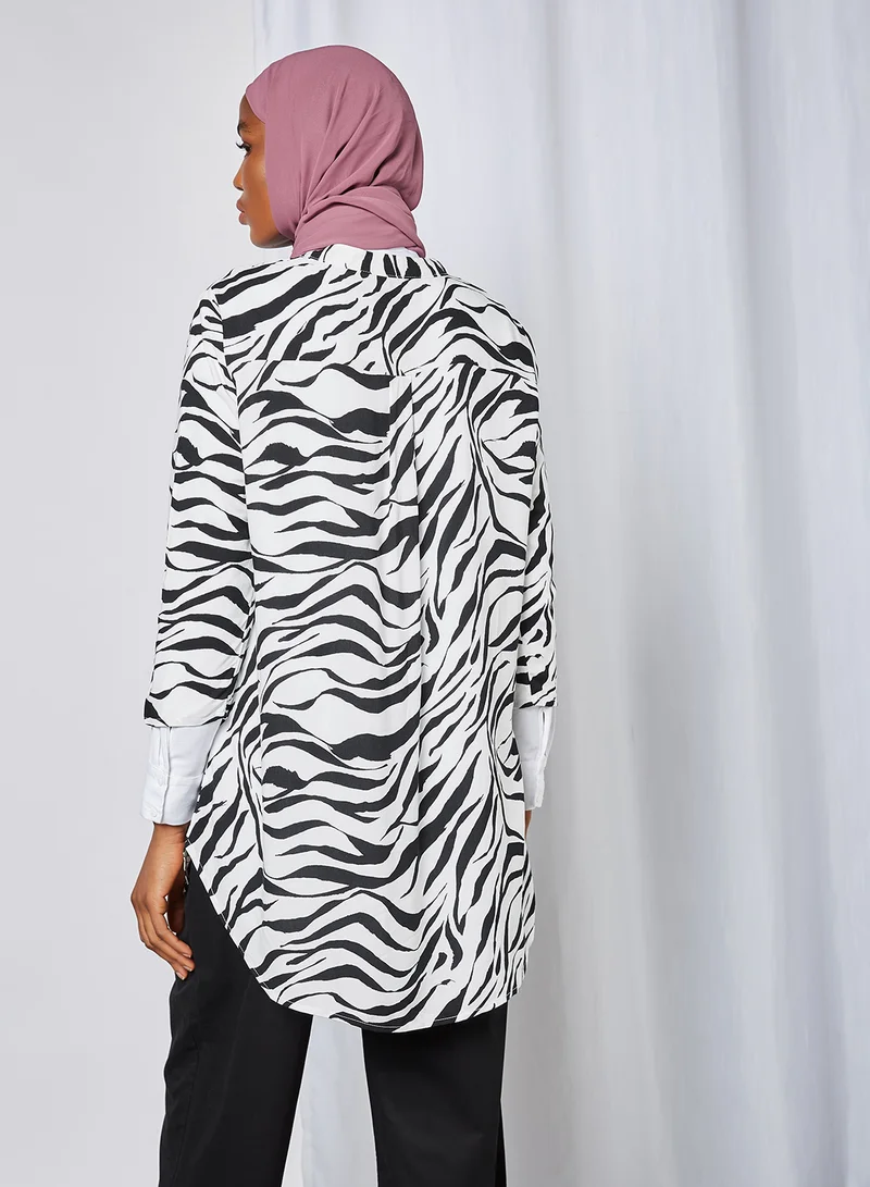 VERO MODA Zebra Stripe Tunic Black Zanzana