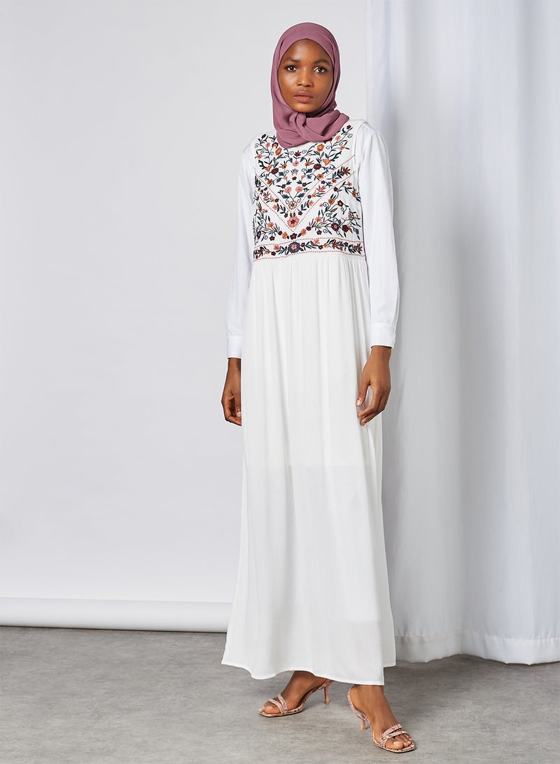 Y.A.S Yaschella Embroidered Maxi Dress Star White  - Image 1