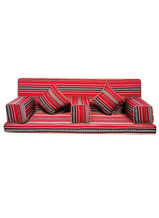 FINE LINEN 7-Piece Half Foldable Arabic Majlis Floor Sofa Set Multicolour - Image 1