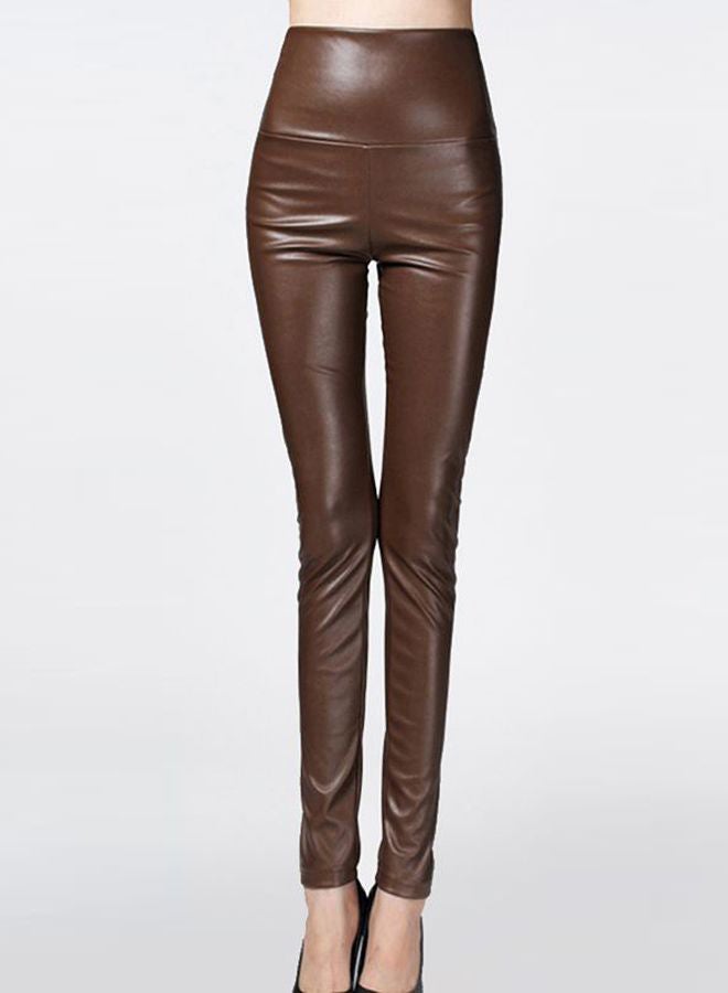 Solid High Waist Leggings Brown - Image 1