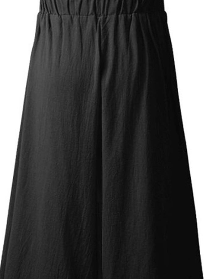 بنطال بخصر متوسط الارتفاع وأرجل واسعة أسود - Image 3