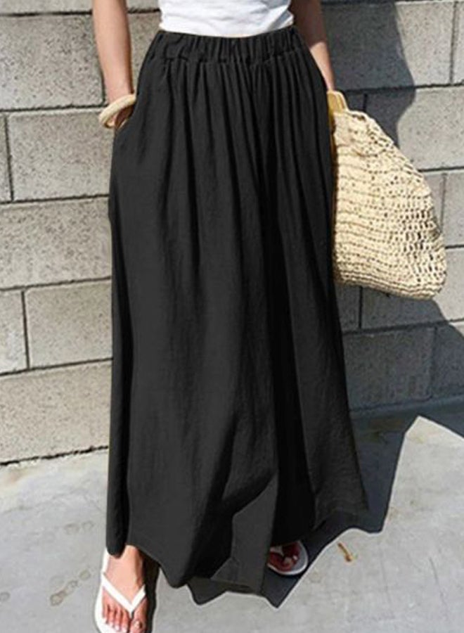 بنطال بخصر متوسط الارتفاع وأرجل واسعة أسود - Image 5