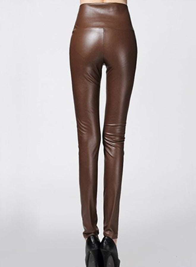 Solid High Waist Leggings Brown - Image 2