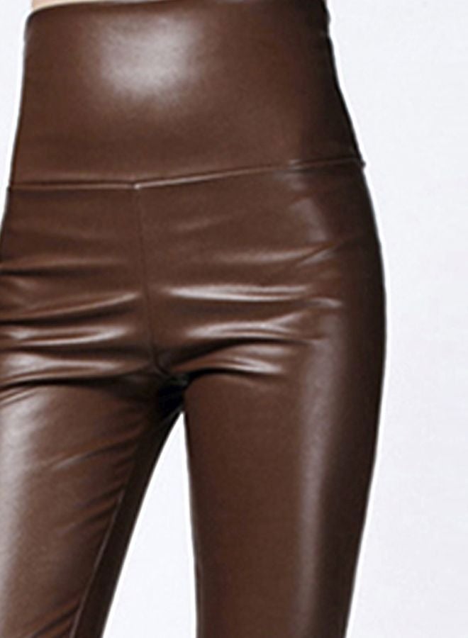 Solid High Waist Leggings Brown - Image 3