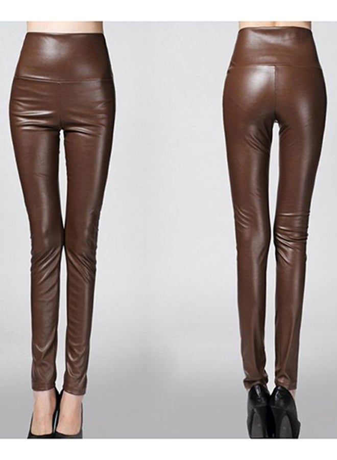 Solid High Waist Leggings Brown - Image 5