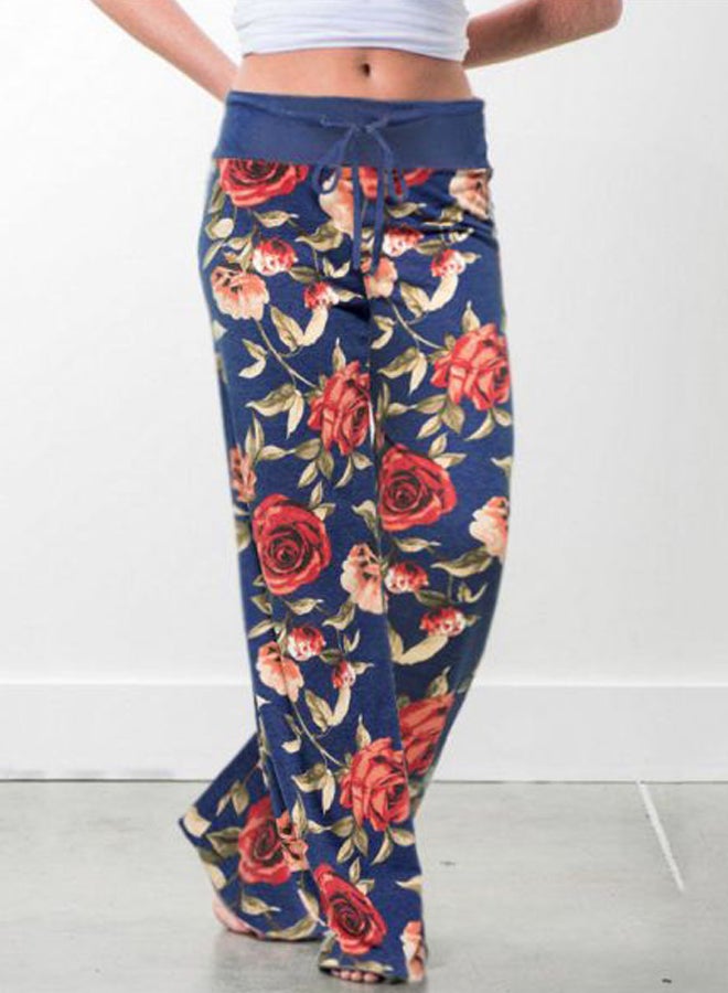 Floral Printed Wide Leg Yoga Pants Blue/Red/Green  - Image 4