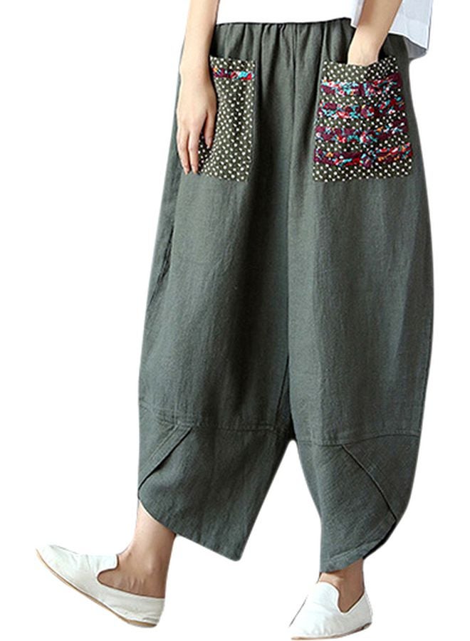 Pocket Detail Harem Pants Army Green/Red/Cyan  - Image 1
