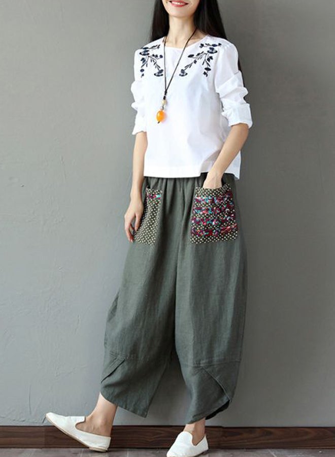 Pocket Detail Harem Pants Army Green/Red/Cyan  - Image 5