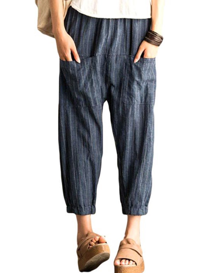 Stripes Ankle-Length Loose Pants Grey/White  - Image 1