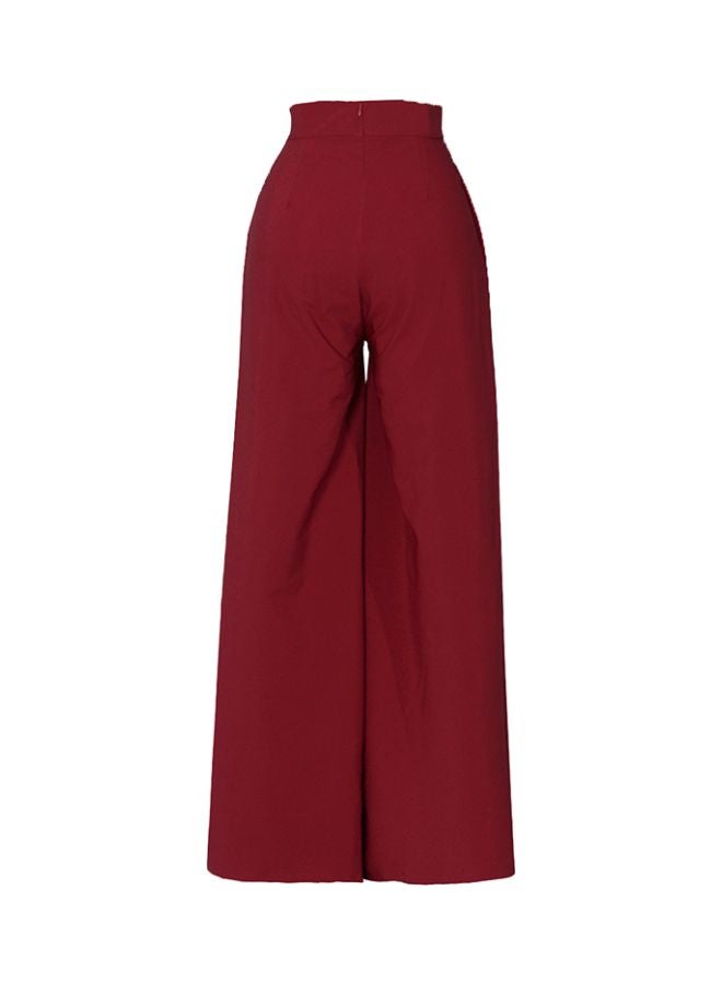 Pleated Wide Leg Pants Burgundy  - Image 2