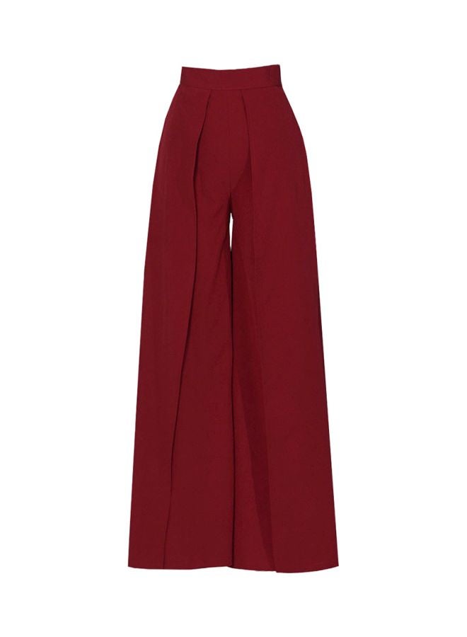 Pleated Wide Leg Pants Burgundy  - Image 1