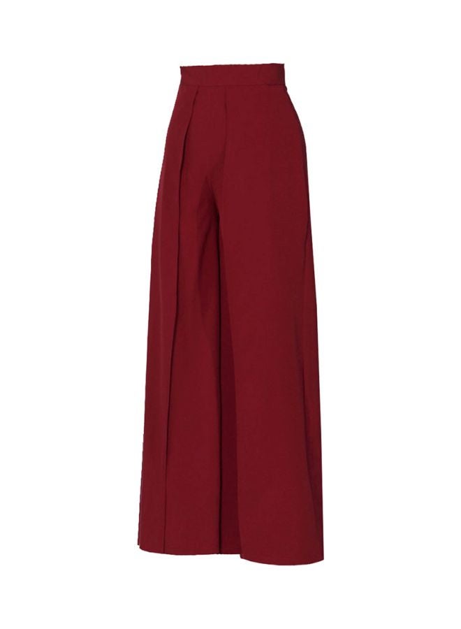 Pleated Wide Leg Pants Burgundy  - Image 4