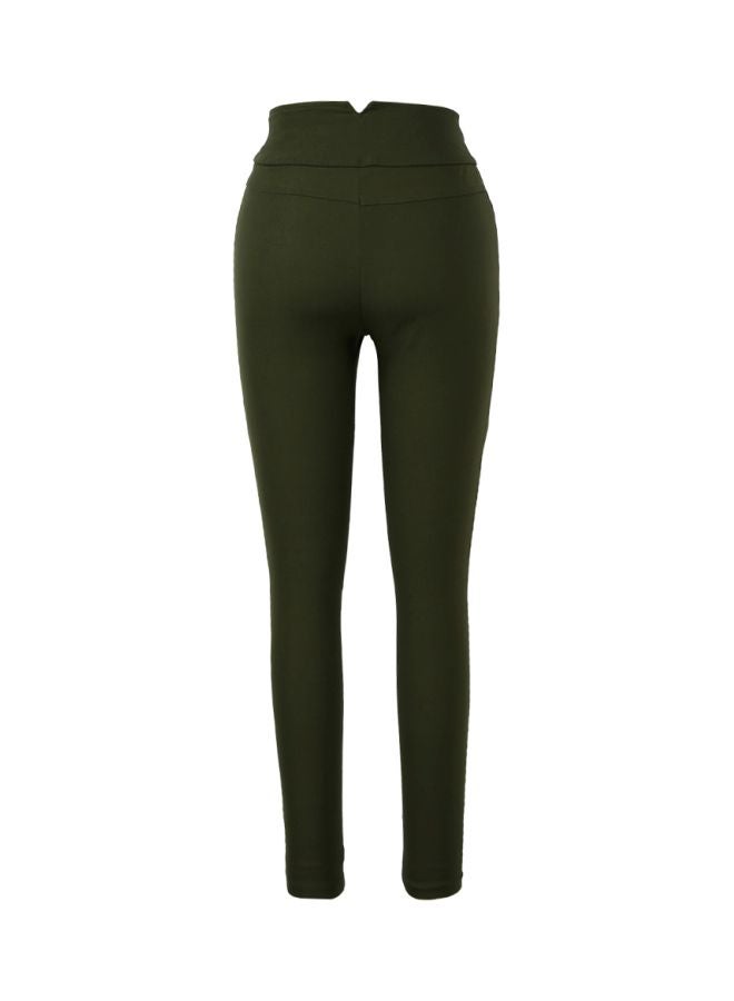 Button Detailed Pencil Leggings Army Green  - Image 2