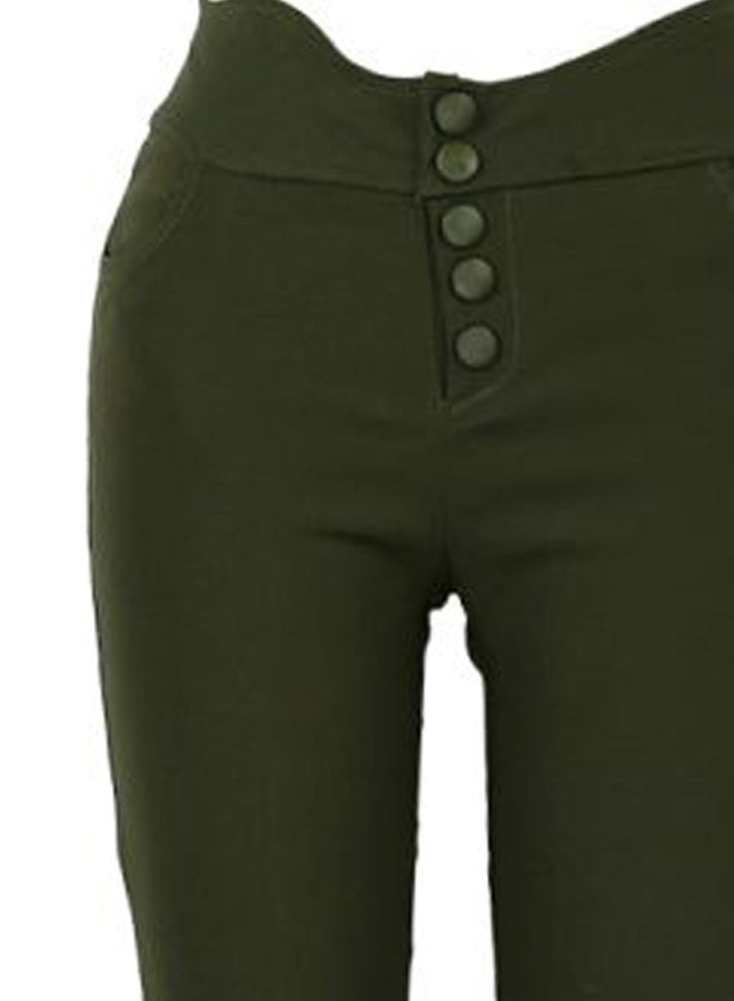 Button Detailed Pencil Leggings Army Green  - Image 3