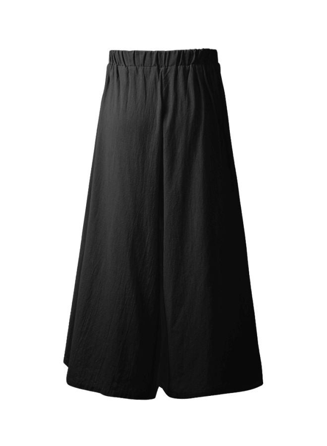 بنطال بخصر متوسط الارتفاع وأرجل واسعة أسود - Image 2