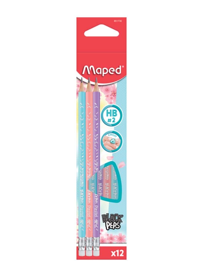 Maped 12-Piece Pastel Graphite Pencil With Eraser Blue/Coral/Purple - Image 1