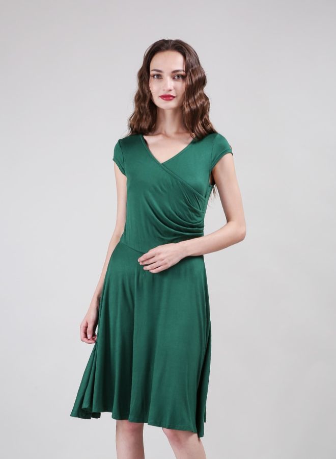 Solid A-Line Midi Dress Green - Image 1