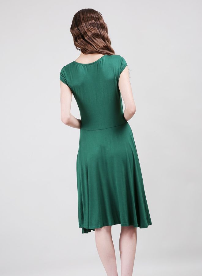 Solid A-Line Midi Dress Green - Image 2