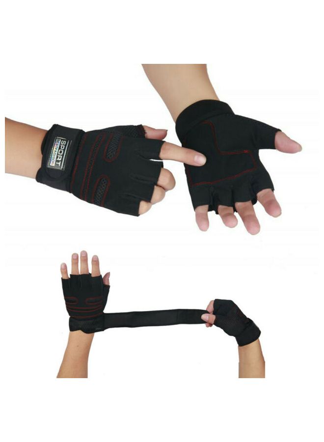 Generic Half Finger Sport Gloves Black Red One Size  - Image 2